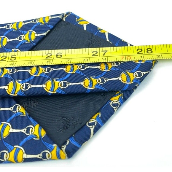 BROOKS BROTHERS MAKERS All Silk Equestrian Motif Blue Yellow Necktie Made in USA - Picture 11 of 12